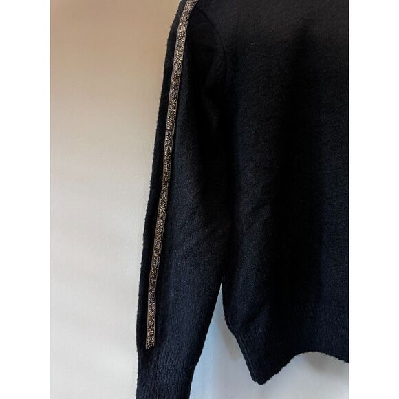 Aqua Black Hooded Sweatshirt with Rhinestone Embellished Sleeves Size Medium - Picture 2 of 6